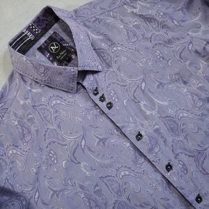 Au Noir Sz 6 (2XL) Paisley Blue Woven Jacquard Flip Cuffs  Buttons Down Shirt